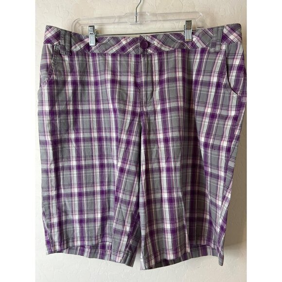 Lane Bryant Sz 20 Plaid Bermuda Shorts Purple Grey Plaid - Picture 2 of 10